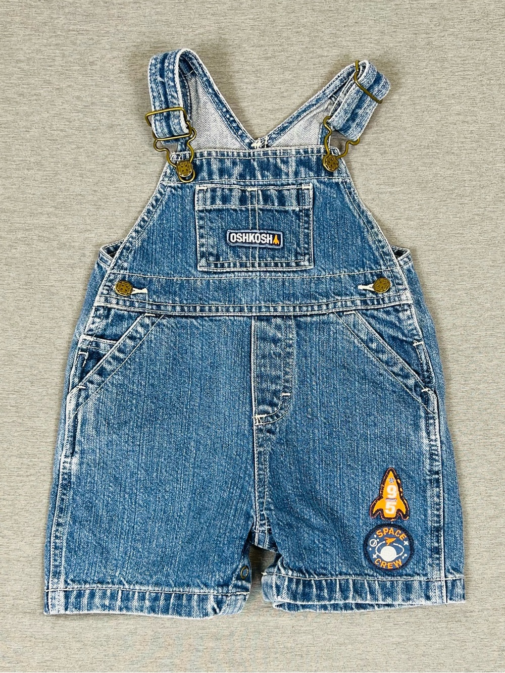 OshKosh B'gosh Blue Denim Short Overalls with Rocket Patch